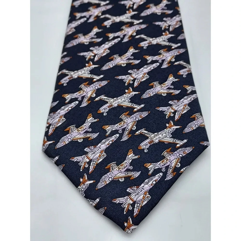 Joe Boxer Out'a Range Navy Blue 100% Italian Silk Fighter Jet Airplane Necktie